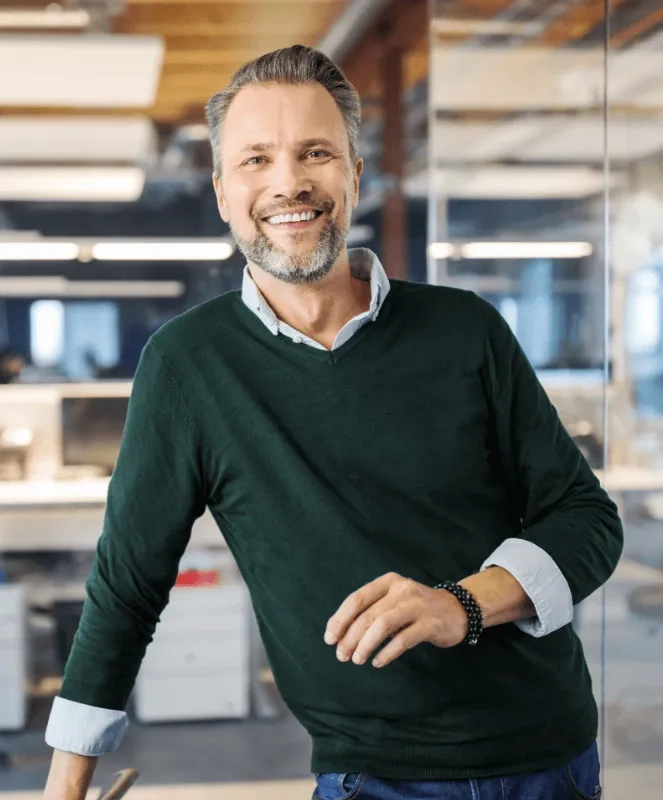 Man happy in an office setup